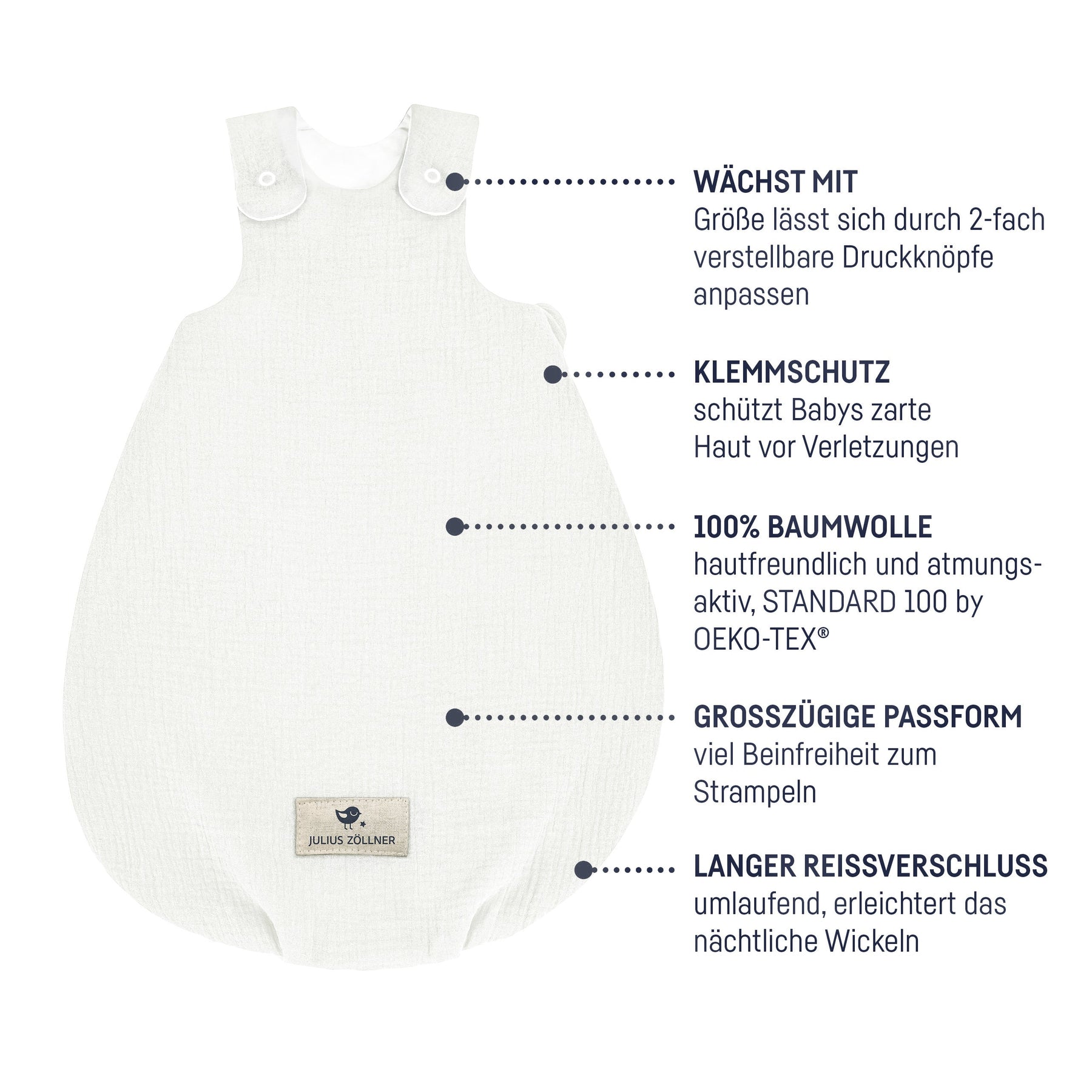julius zöllner schlafsack welche größe Julius Zöllner Babyschlafsack aus Musselin